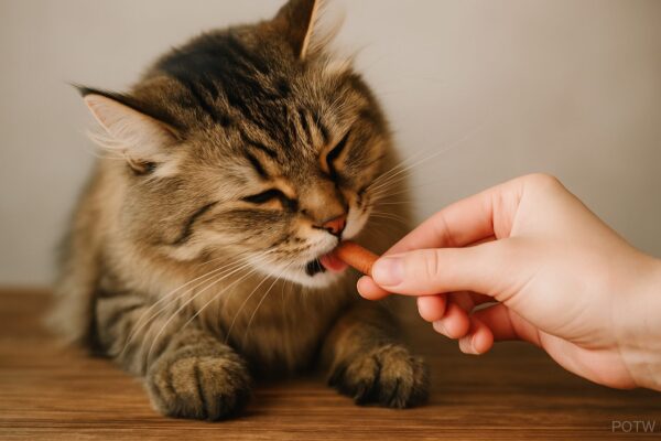 간식을 먹고 있는 고양이