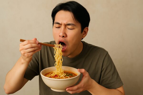 맛있게 라면을 먹는 남자