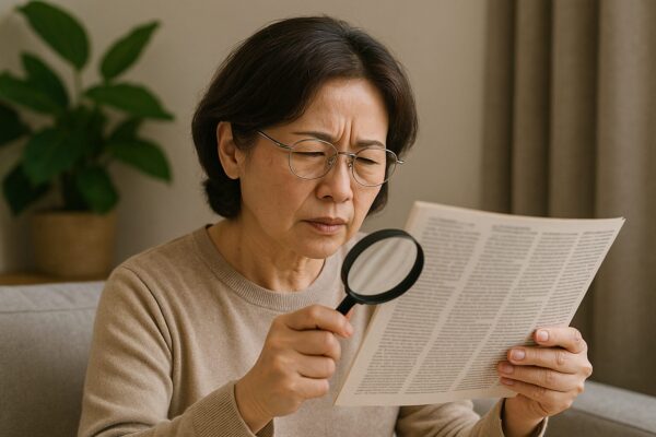 돋보기를 들고 글을 읽는 사람