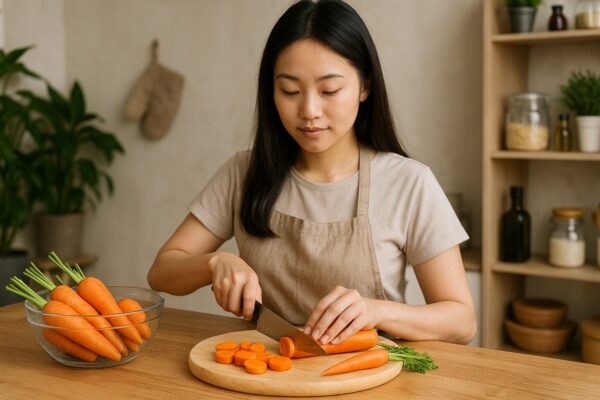 당근을 요리하고 있는 여성