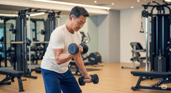 근력운동을 하고 있는 60대 남성