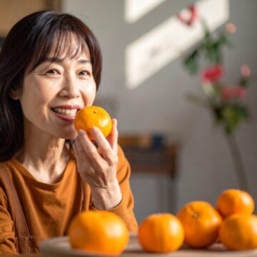 혈당 높을 때 귤 먹어도 될까? Firefly_귤을 먹는 한국인 중년 여성 690629