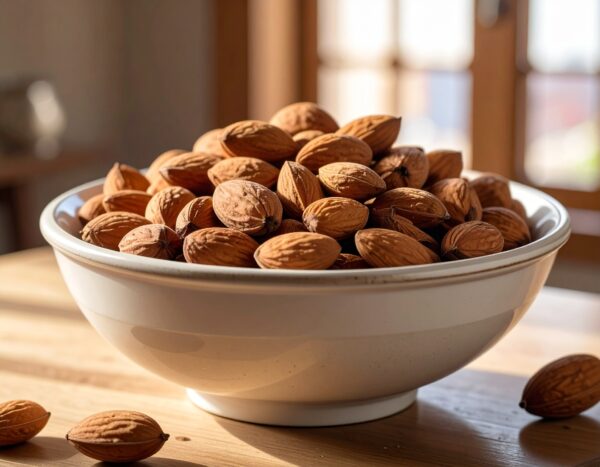 Firefly 아몬드가 담겨 있는 그릇이 식탁위에 놓여져 있다 27888